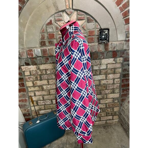 Blouse button down hidden button front pink blue - Picture 4 of 10